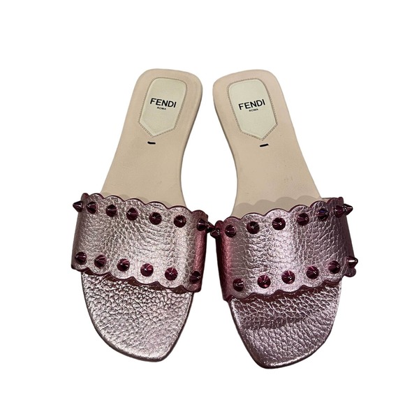 Fendi Metallic Pink Studded Sandals EU Size 36 - Picture 3 of 9